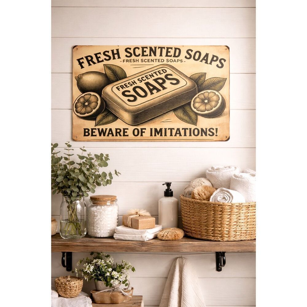 Vintage Fresh Scented Soaps Metal Sign 8x12 | Farmhouse Bathroom Decor